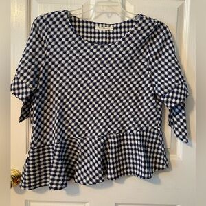 Ellison Navy and White Peplum Blouse Short Sleeve